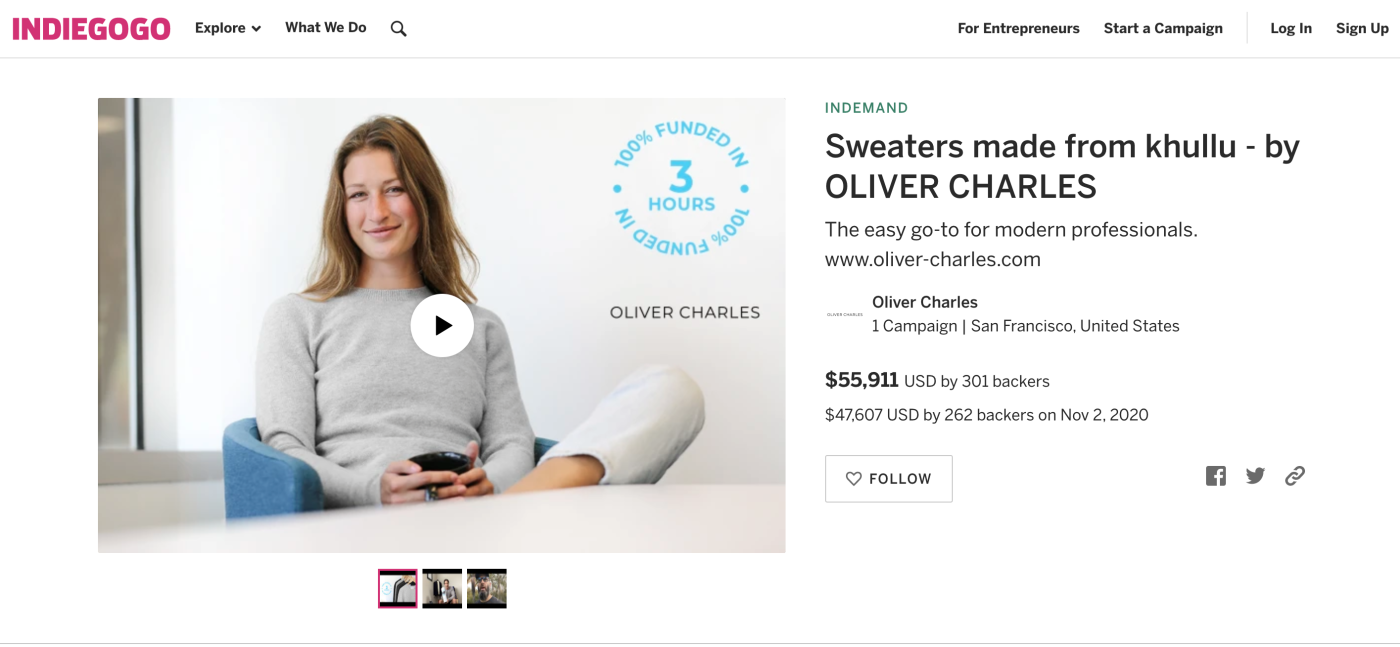 Oliver Charles's page on Indiegogo