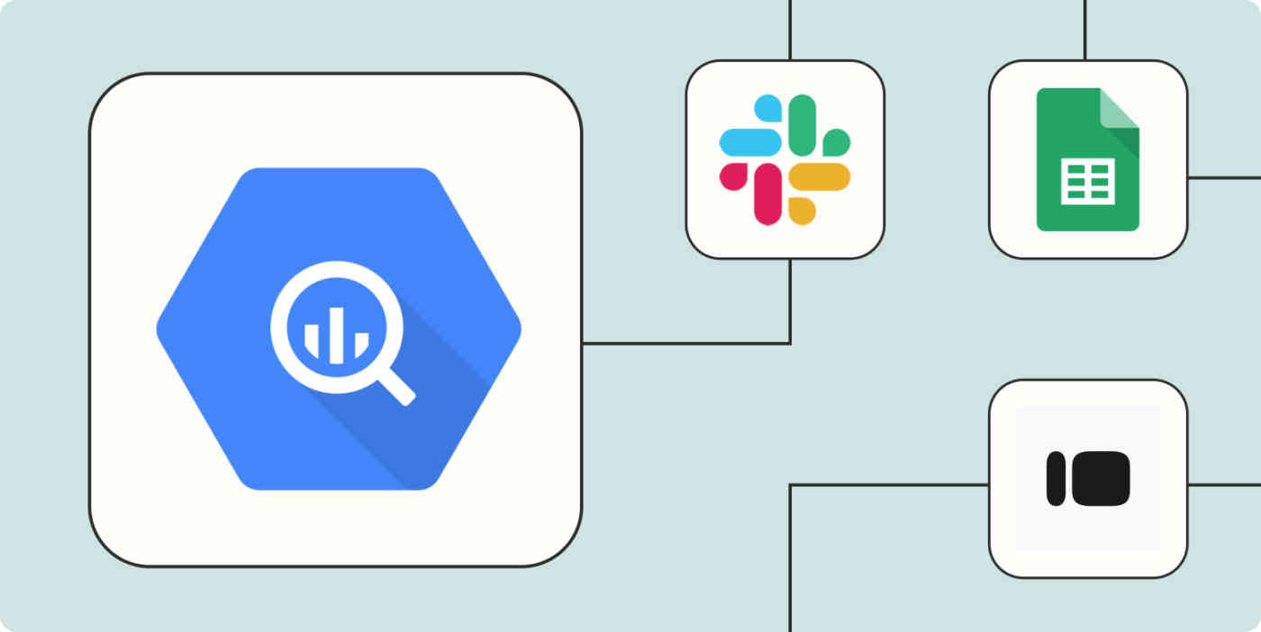 A hero image of the Google BigQuery app logo connected to other app logos on a light blue background.