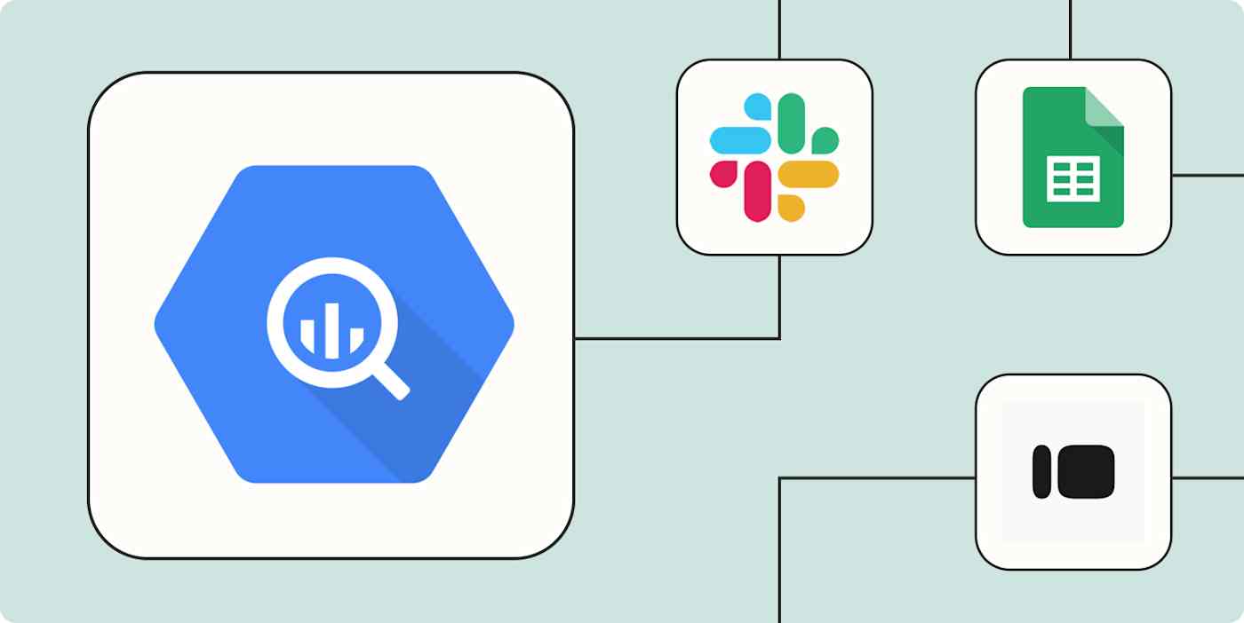 A hero image of the Google BigQuery app logo connected to other app logos on a light blue background.