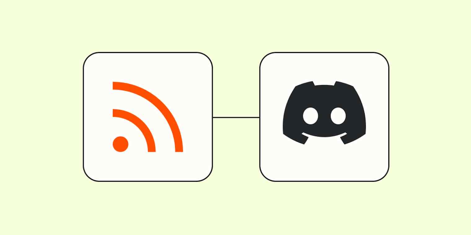 Hero image of an RSS icon connected to the Discord app logo on a light yellow background.