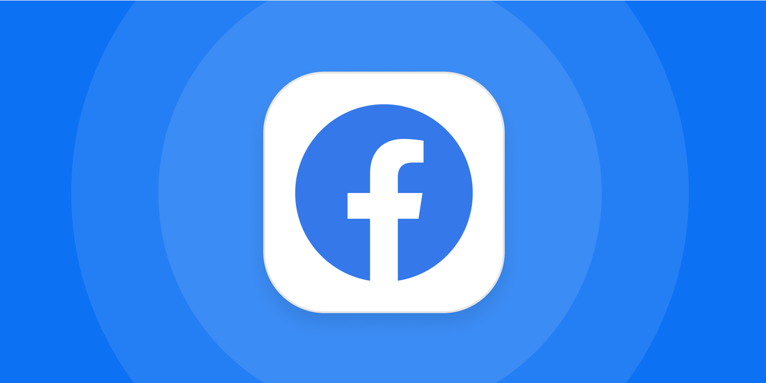 A hero image for Facebook app tips with the Facebook logo on a blue background