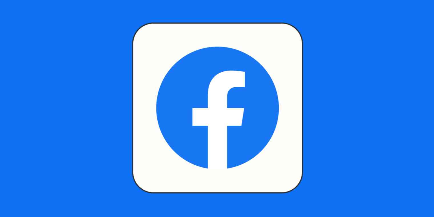 Hero image with the logo of Facebook on a blue background