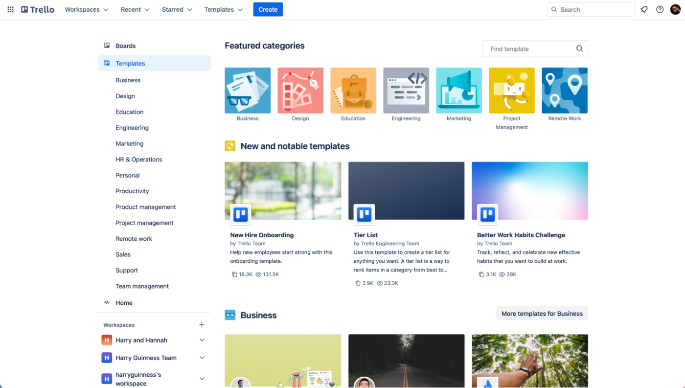 A wide variety of templates in Trello