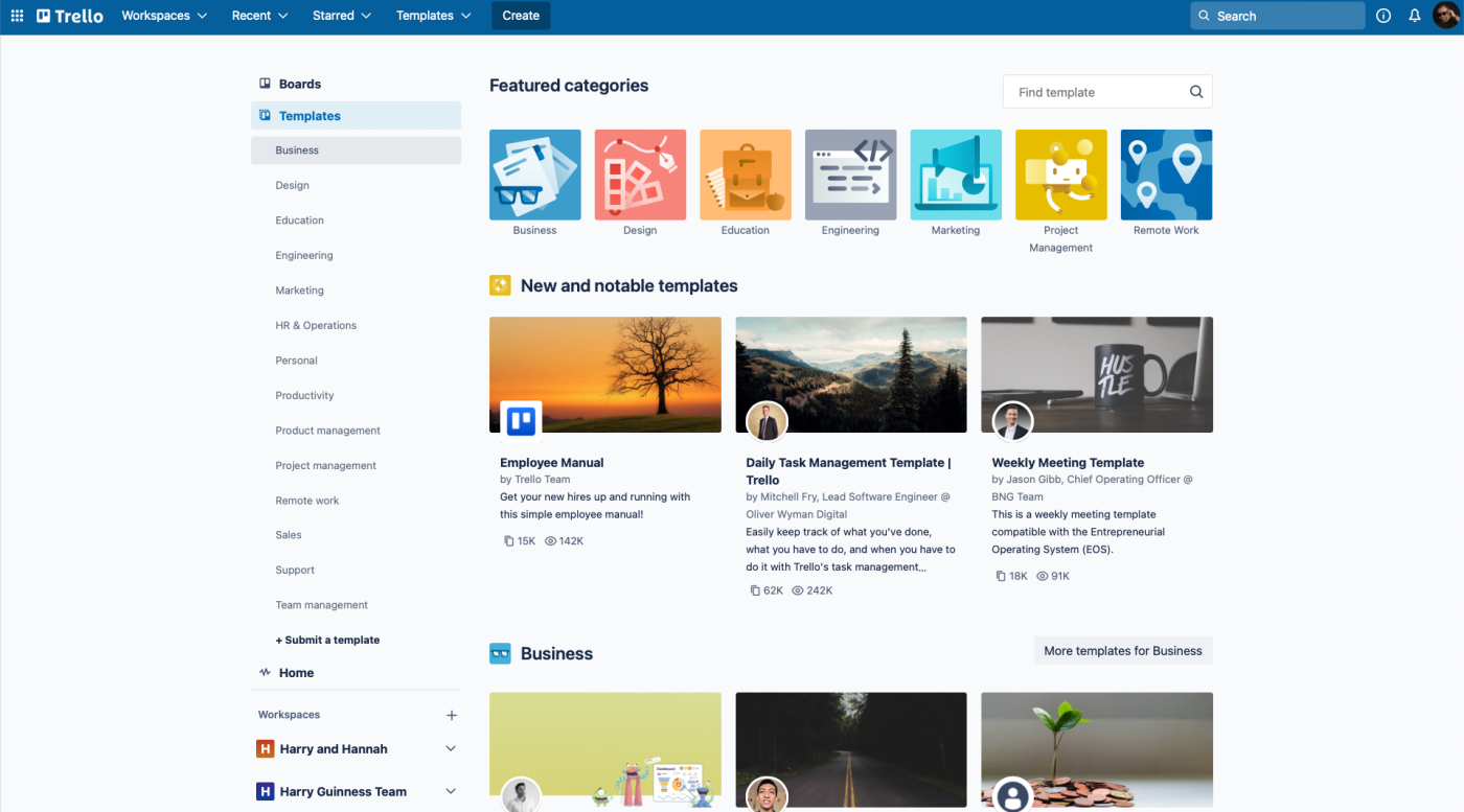 A wide variety of templates in Trello