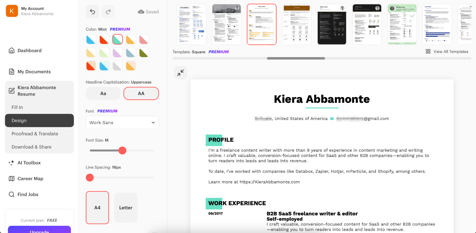 Example of AI customization on Kickresume