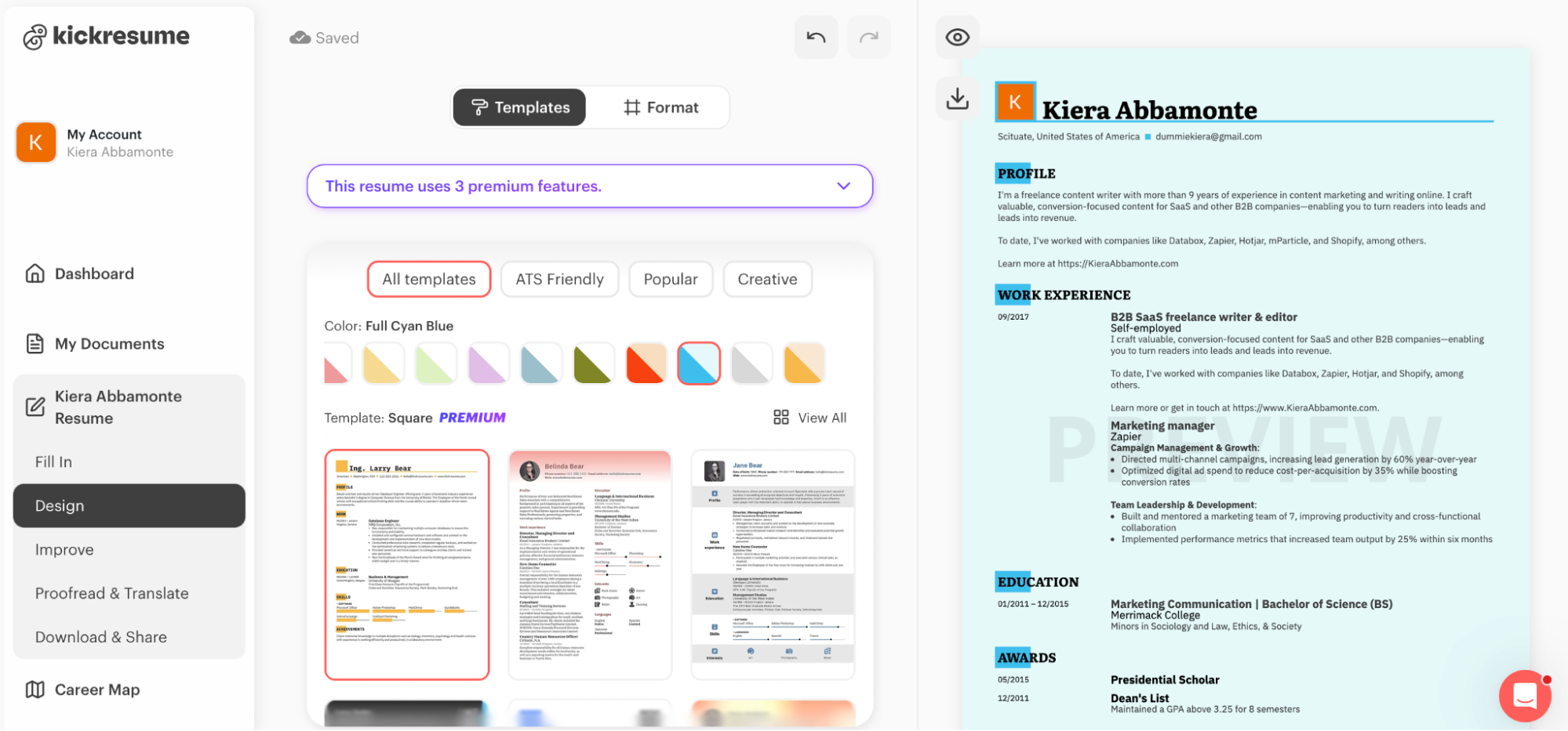 Example of AI customization on Kickresume