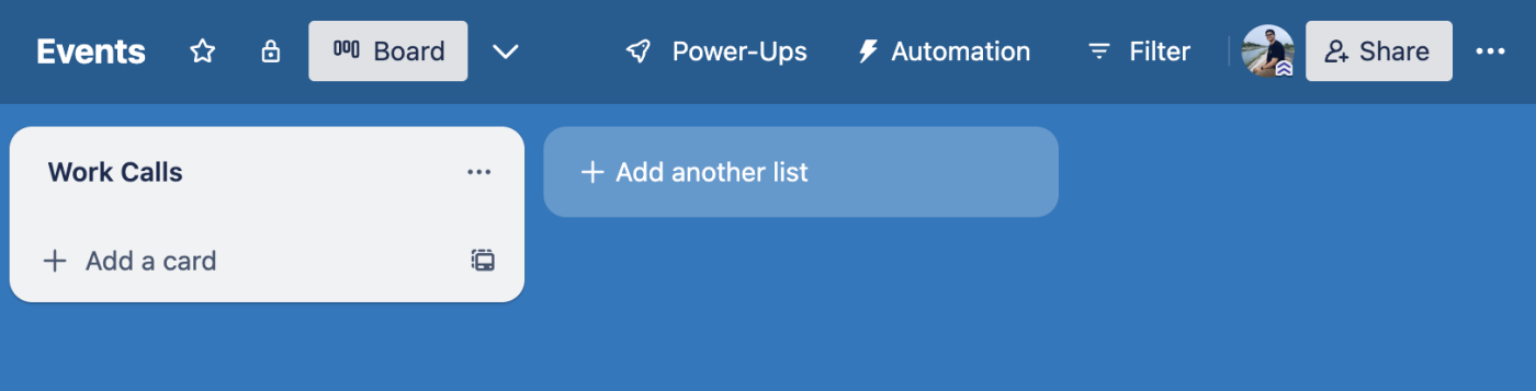 A Trello board with a list called Work Calls.
