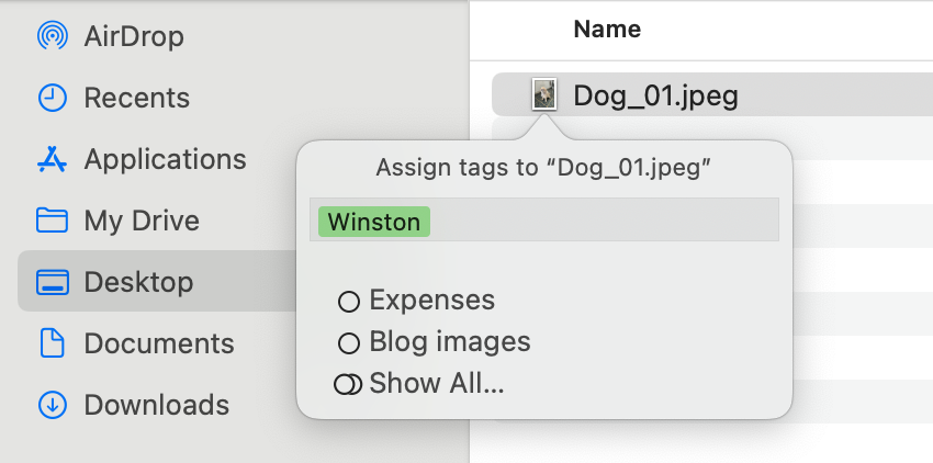 How to tag a file on a Mac in Finder. 