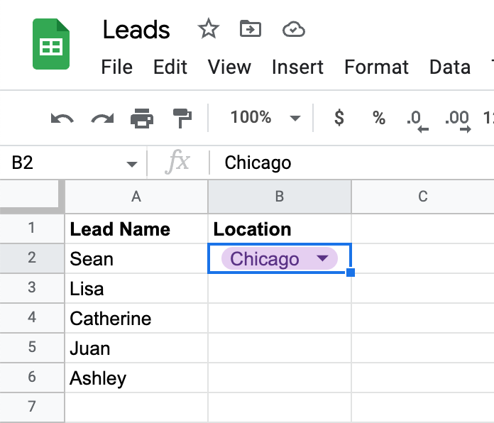 A cell in Google Sheets with a dropdown list option selected. 