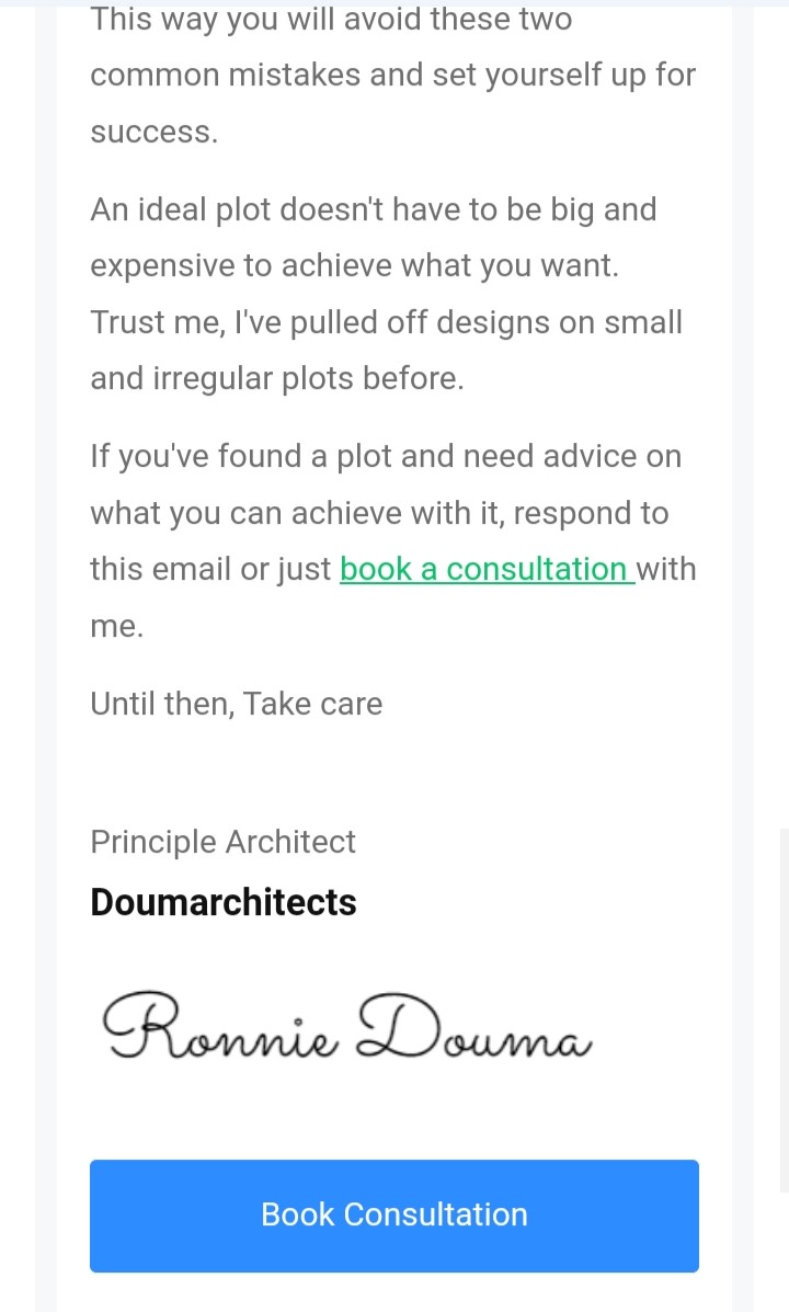 An email from DoumArchitects asking people to respond