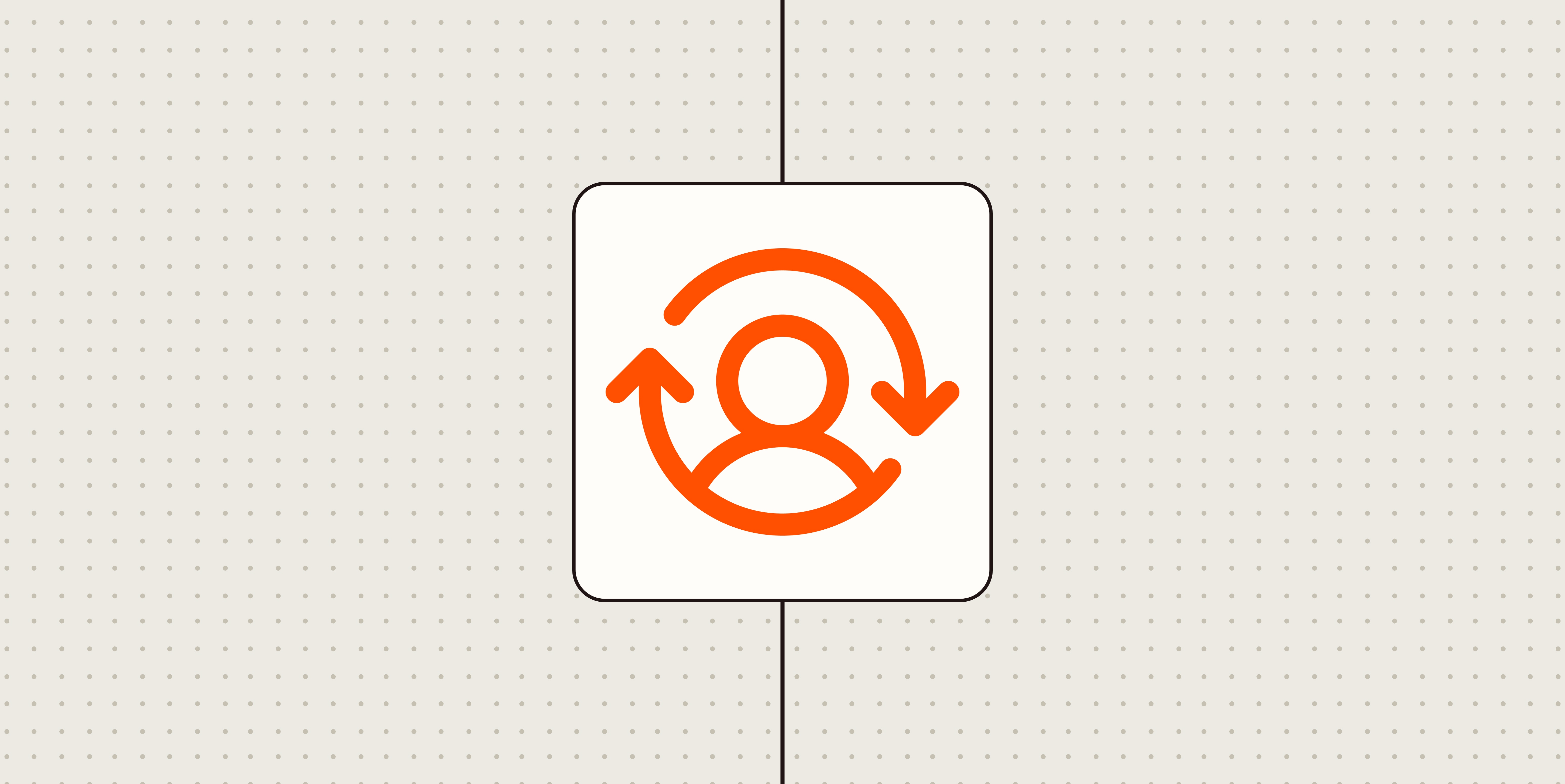 Orange user icon with circular arrows on a dotted background