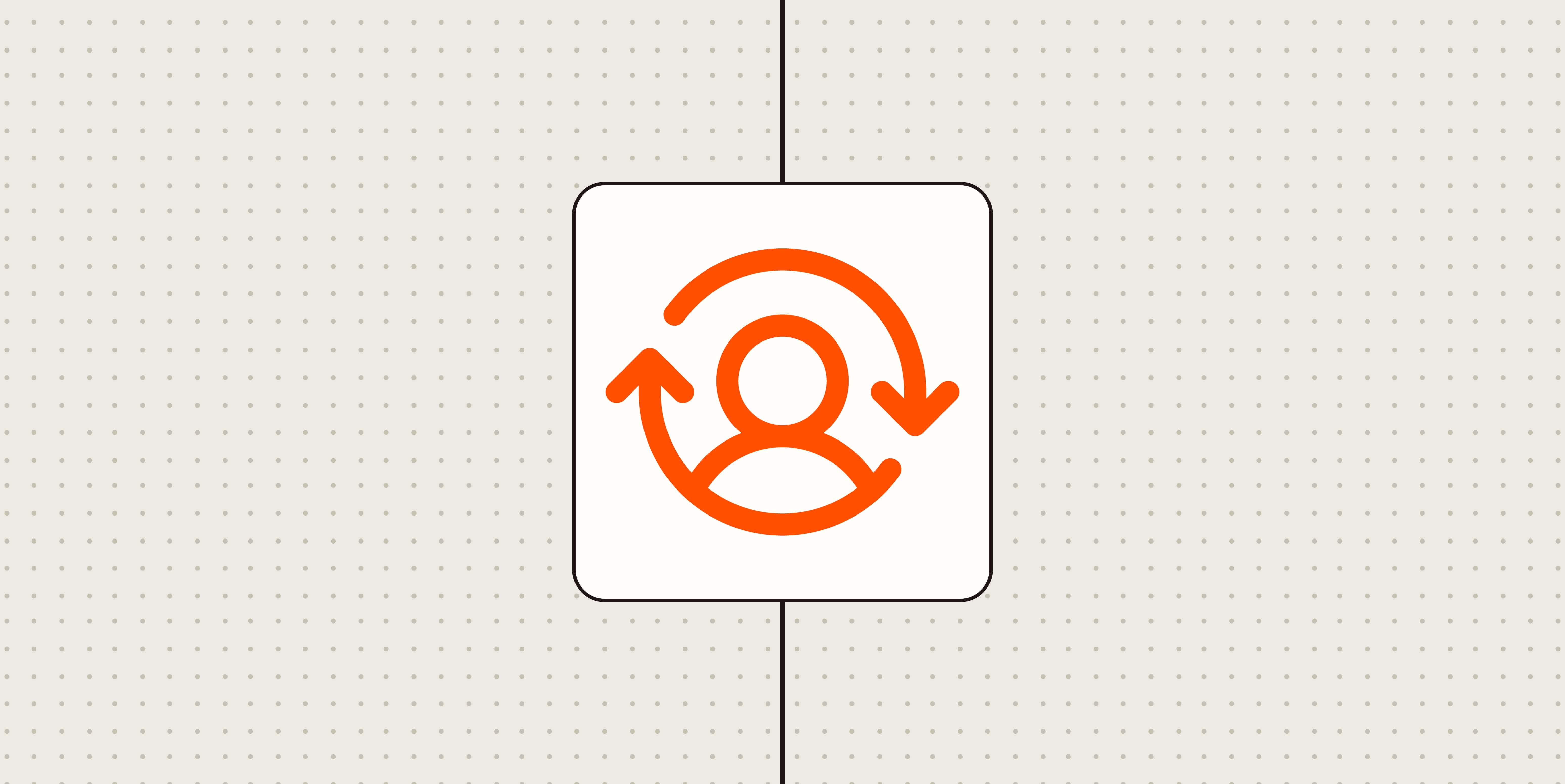 Orange user icon with circular arrows on a dotted background