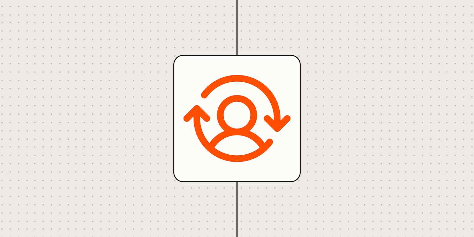 Orange user icon with circular arrows on a dotted background