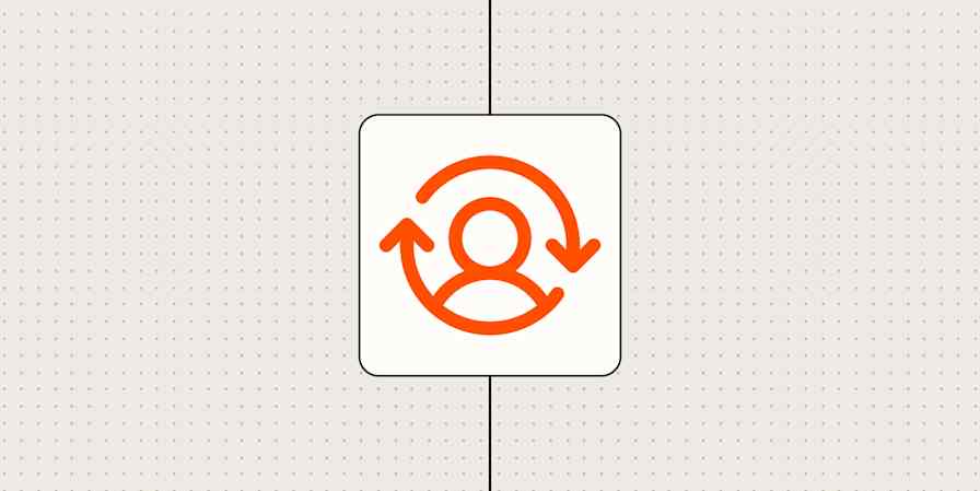 Orange user icon with circular arrows on a dotted background