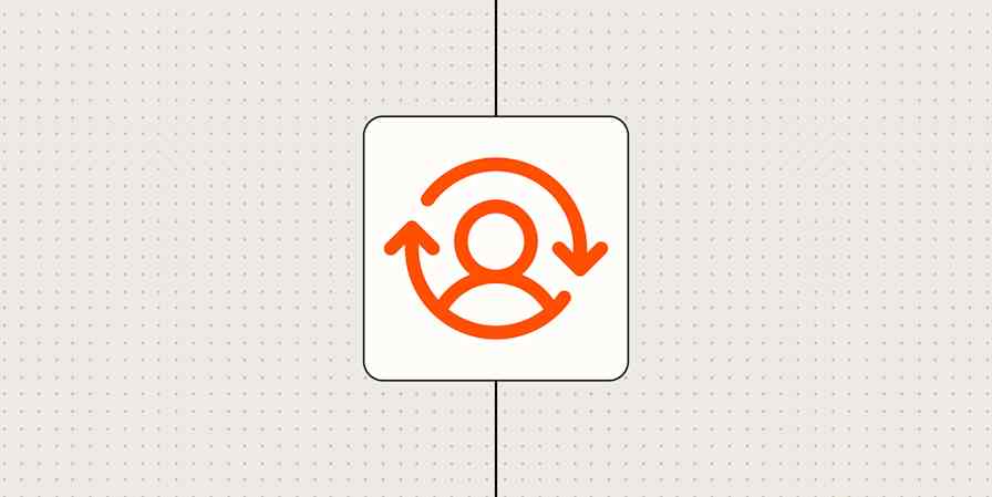 Orange user icon with circular arrows on a dotted background