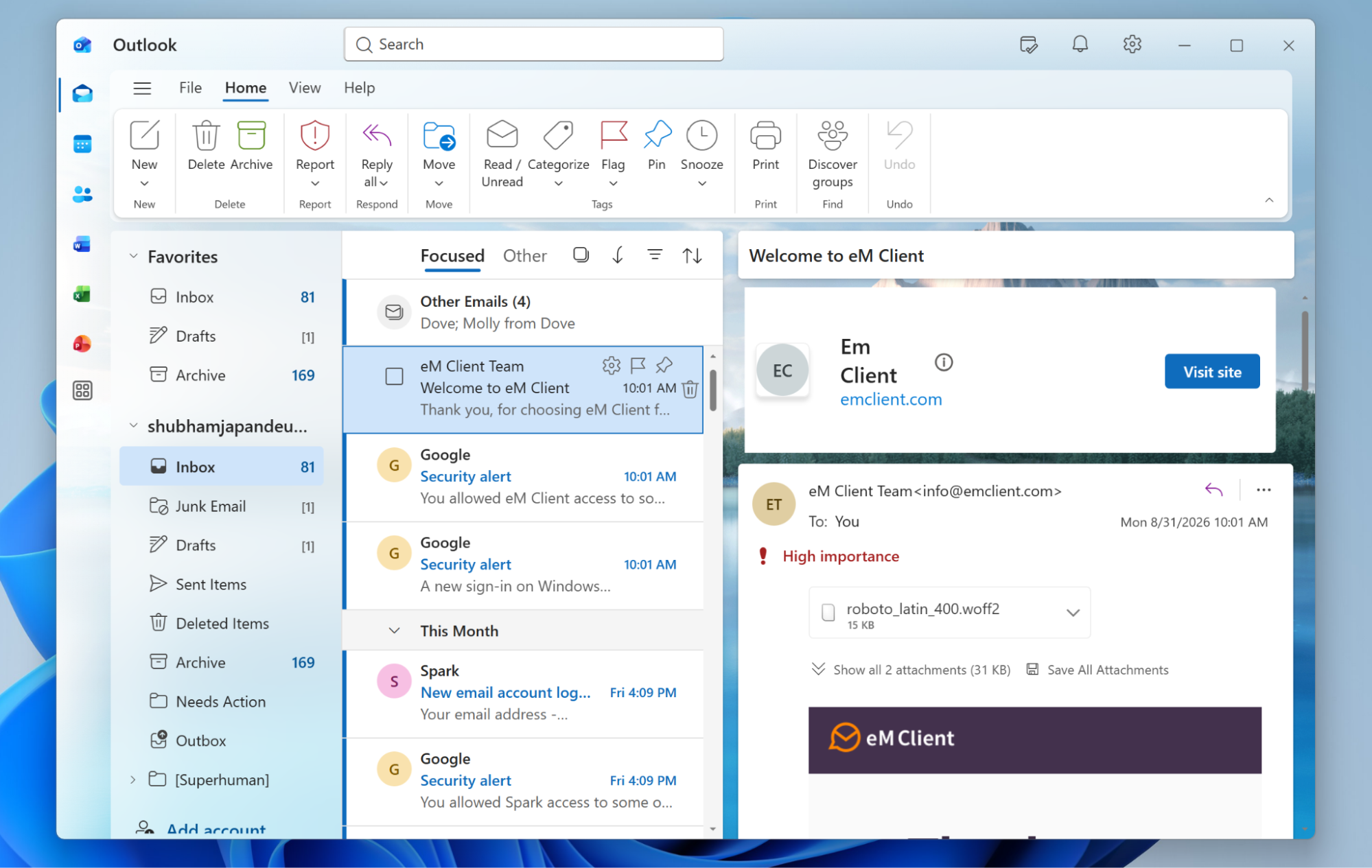 Microsoft Outlook, our pick for the best productivity app for email.