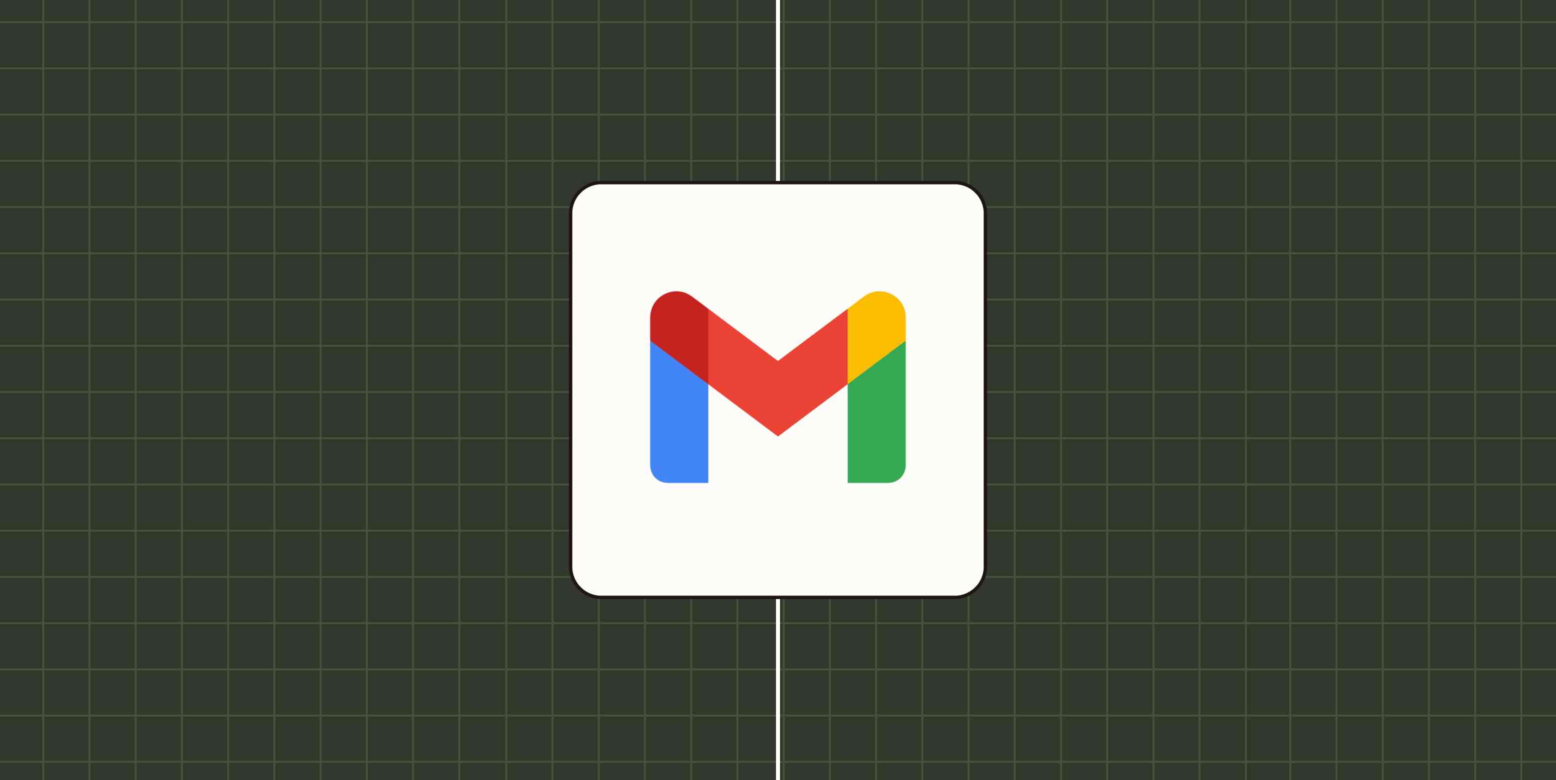 Gmail logo against a checkered green background. 
