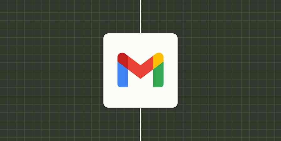 Gmail logo against a checkered green background.