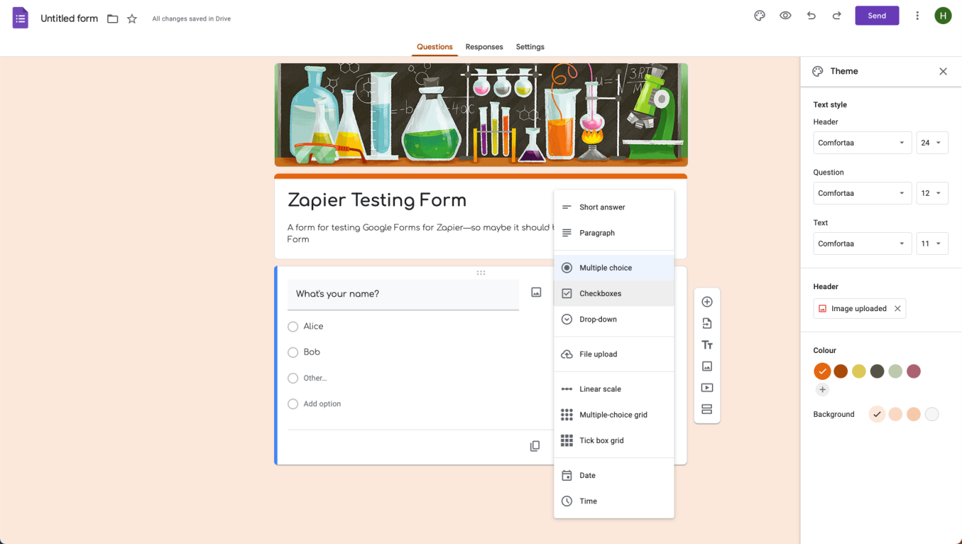 Various design options in Google Forms