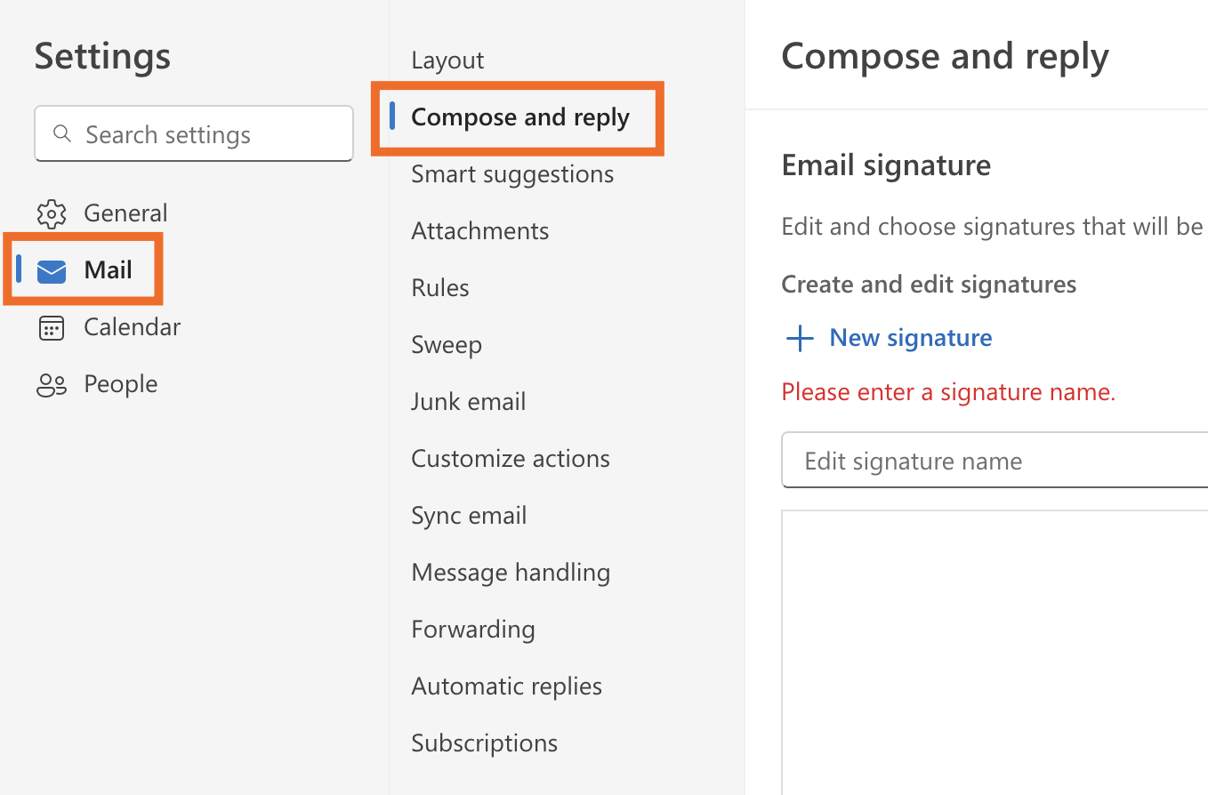 Screenshot of the compose and reply option in Outlook.com