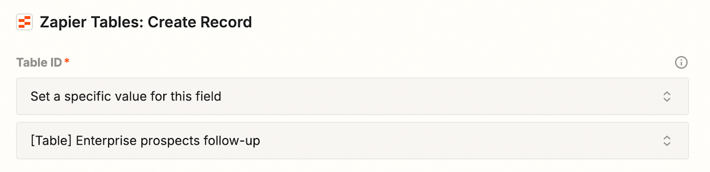 Screenshot of table ID for enterprise table