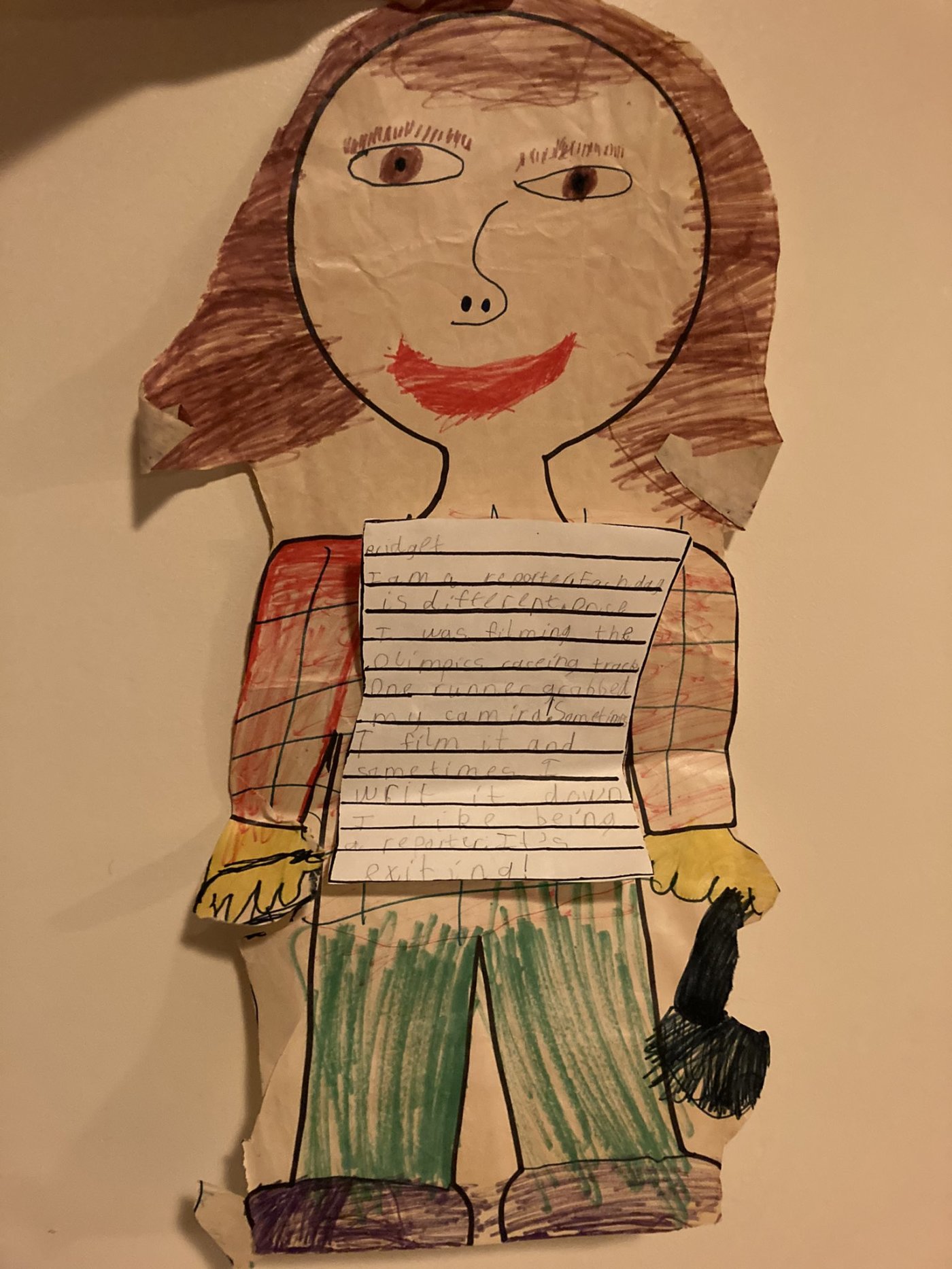 Artwork from Bridget as a child about how she wanted to become a reporter.