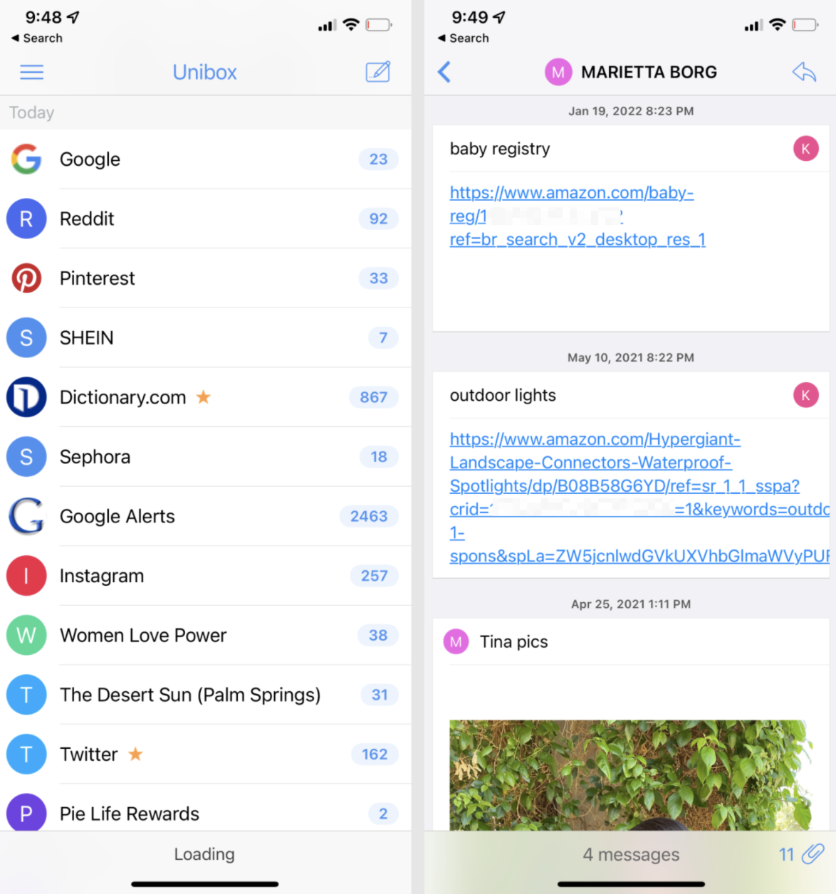 A screenshot of Unibox, our pick for the best iPhone app for humanizing your inbox