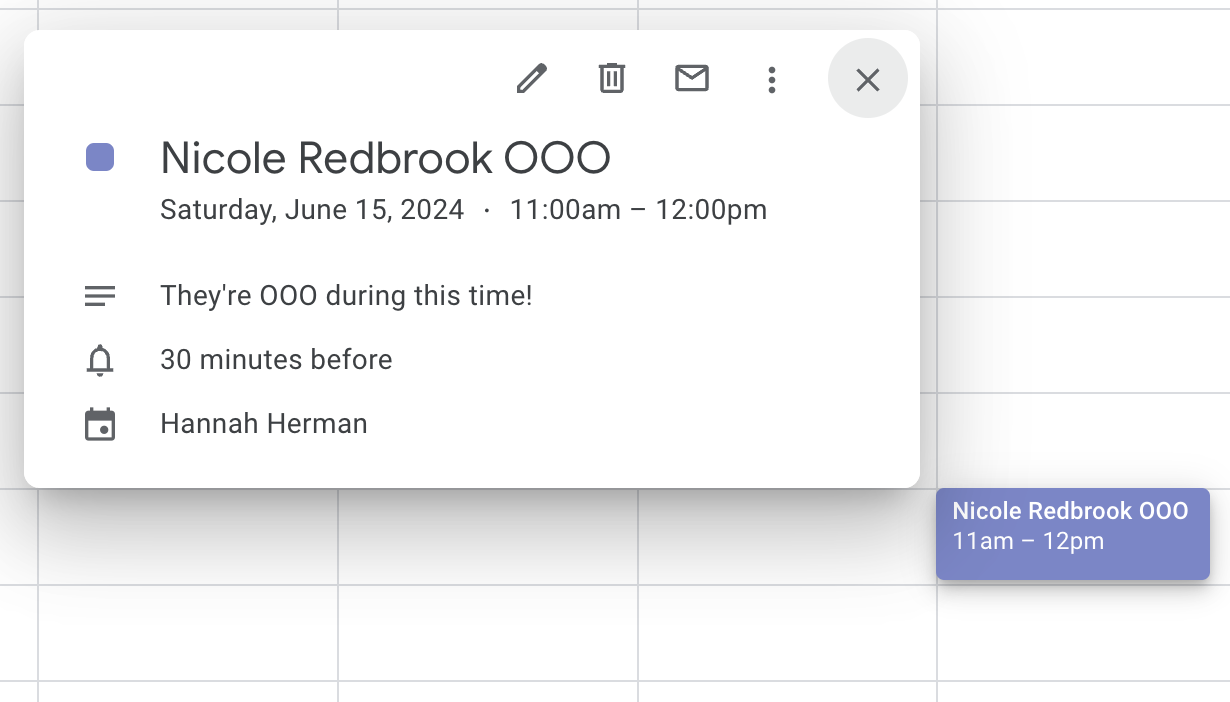 A Google Calendar event.