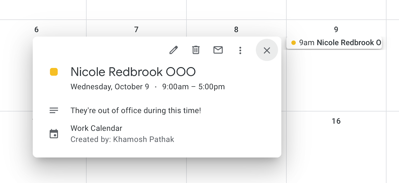 A Google Calendar event.