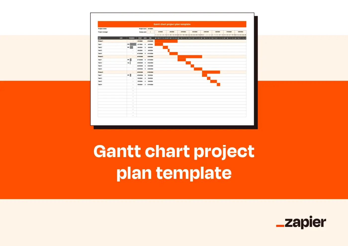 Mockup showcasing Zapier's Gantt chart template