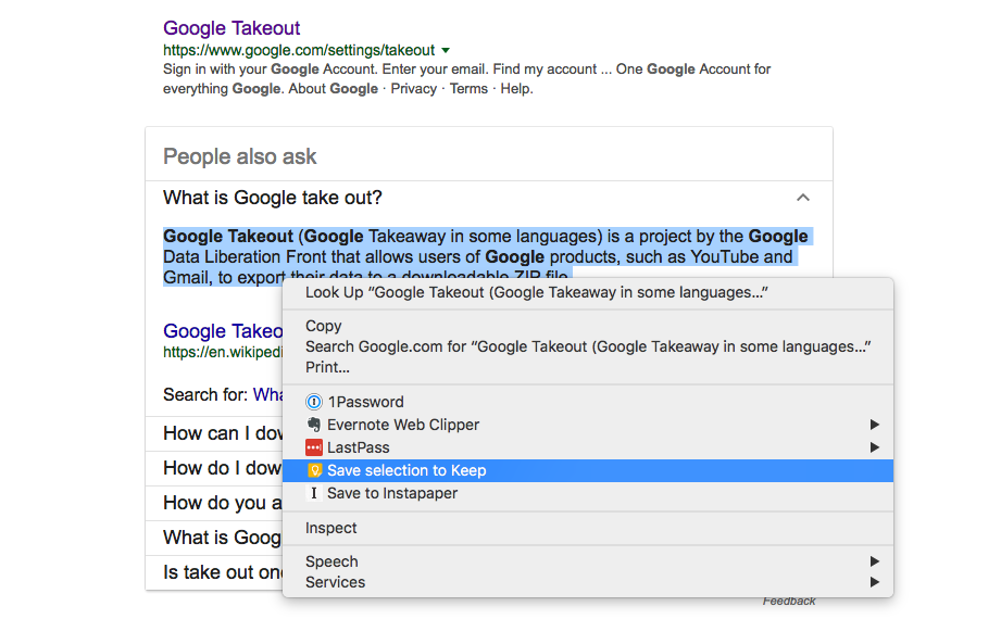 Google Keep context menu
