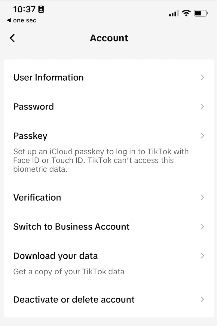 Selecting Download your data on TikTok