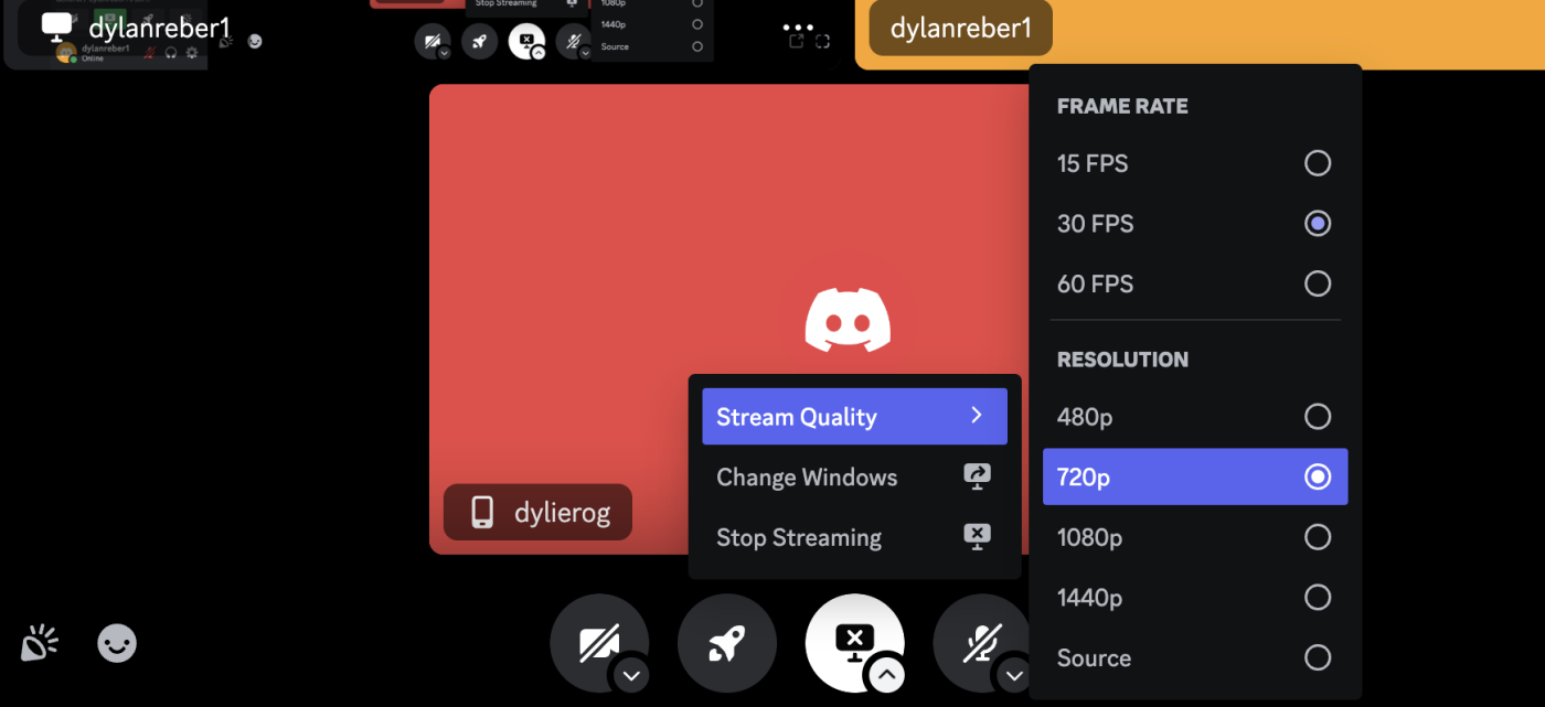 Image showing more stream quality options on Discord