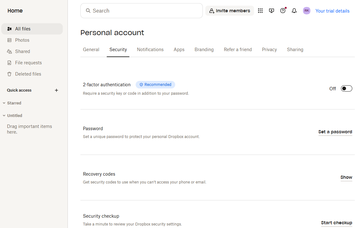 Dropbox security checkup