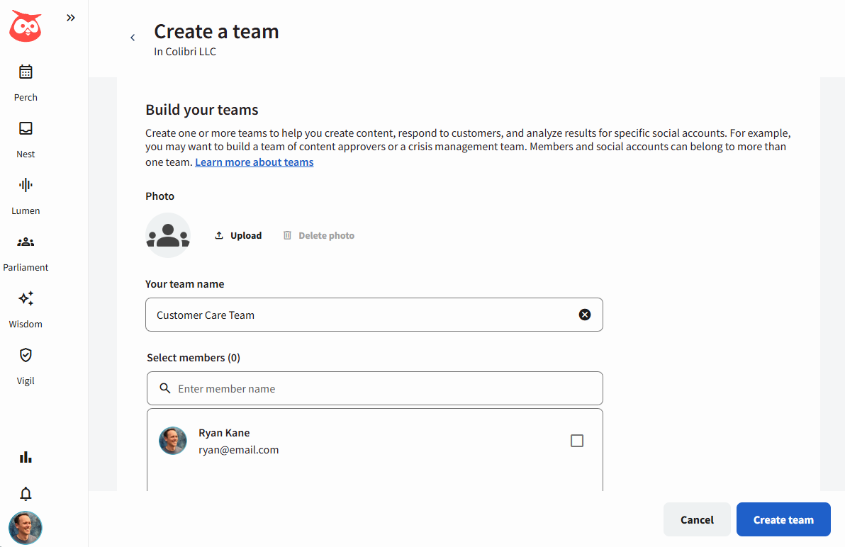 Creating a team in Hootsuite