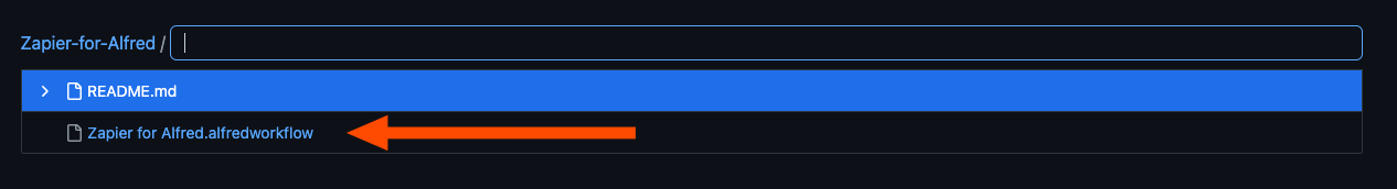 Click on the Zapier for Alfred file located below the README file. 
