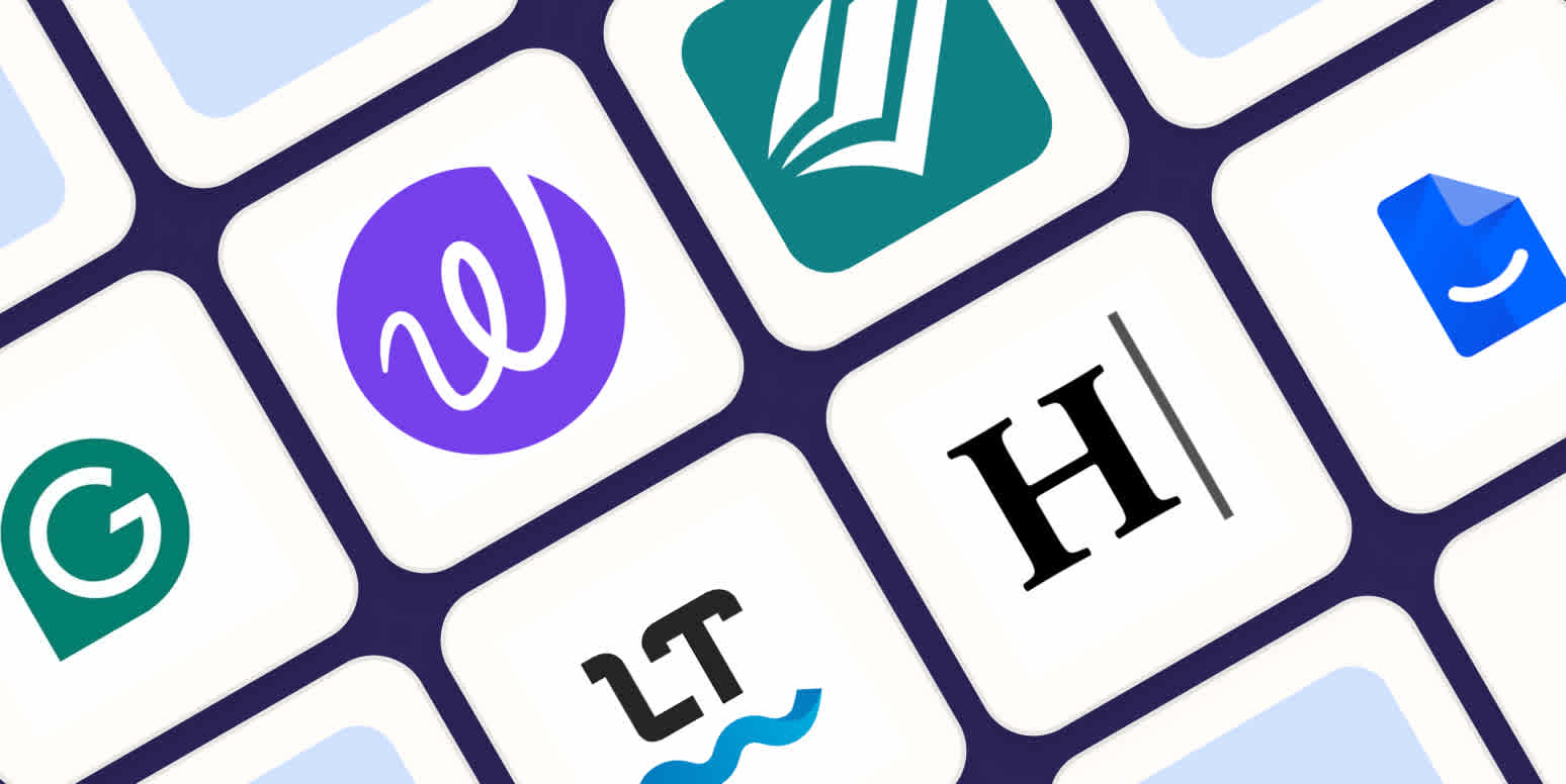 Hero image with the logos of the best AI grammar checkers
