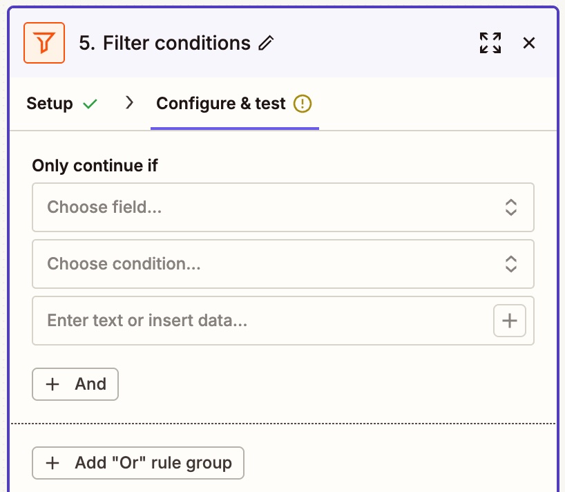 Setting up a filter in Zapier