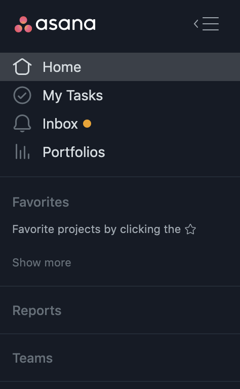 Asana navigation