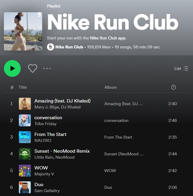 Nike Run Club's Spotify playlist
