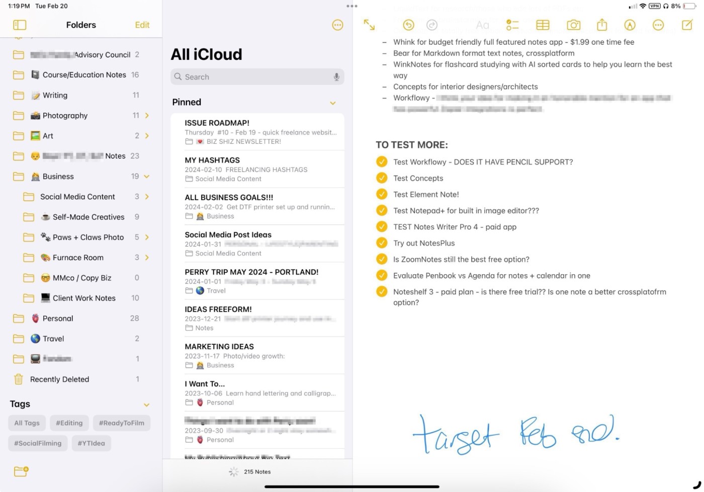 Apple Notes, our pick for the best iPad note-taking app for text notes