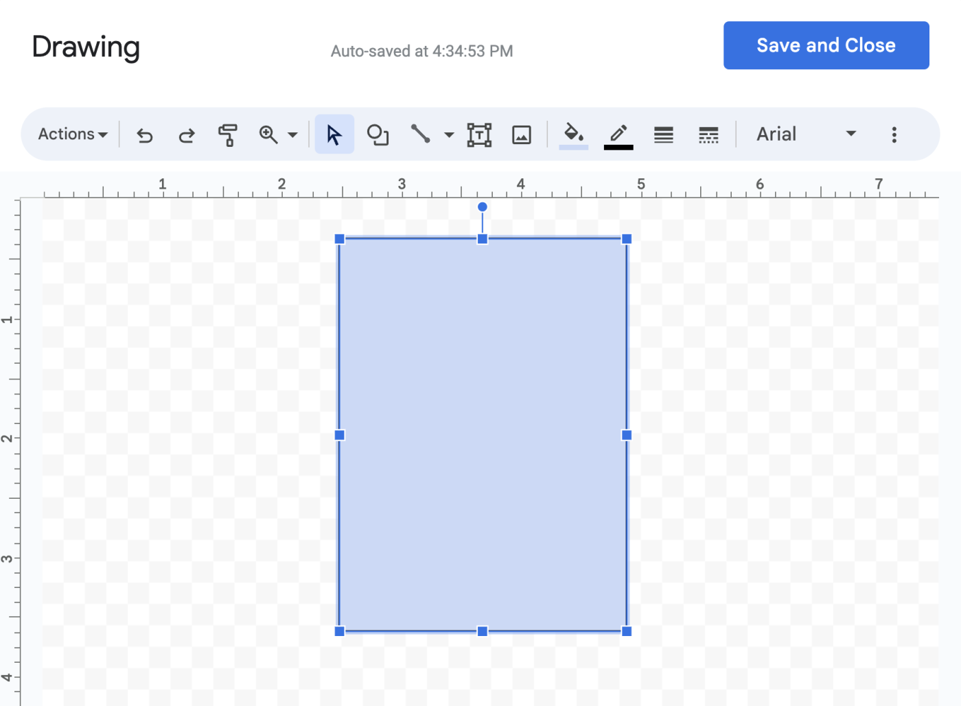 Example drawing of a rectangle in Google Docs.
