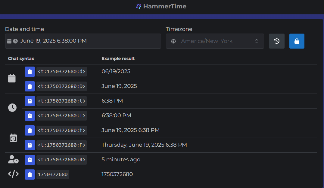 Discord timestamps generated by HammerTime. 
