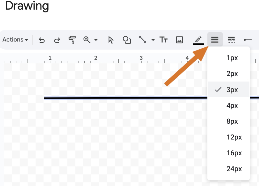Screenshot showing line weight options in Google Docs