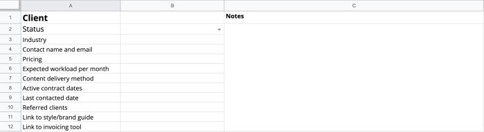 A client database template, where each client has their own tab