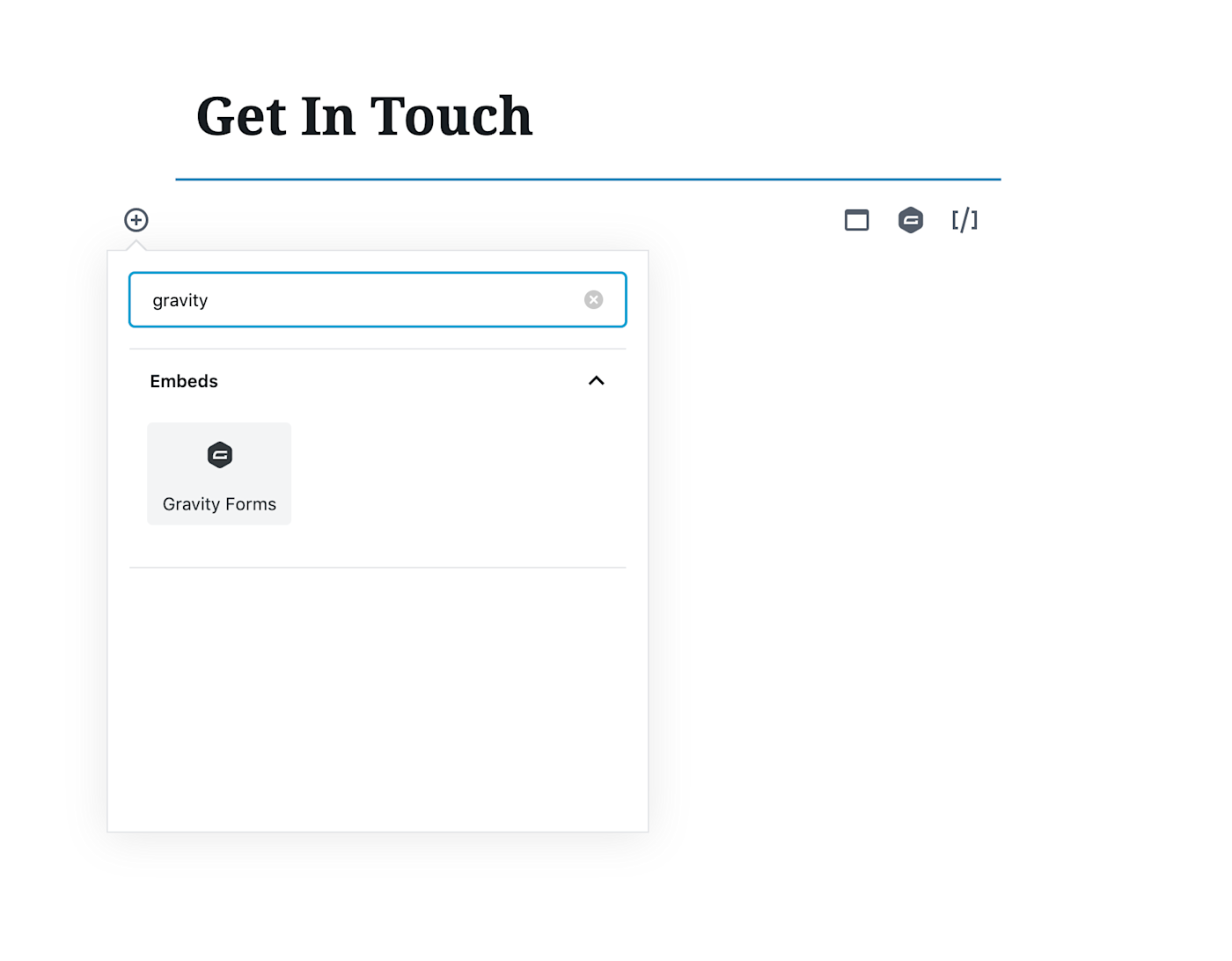 Gravity Forms embed using a block