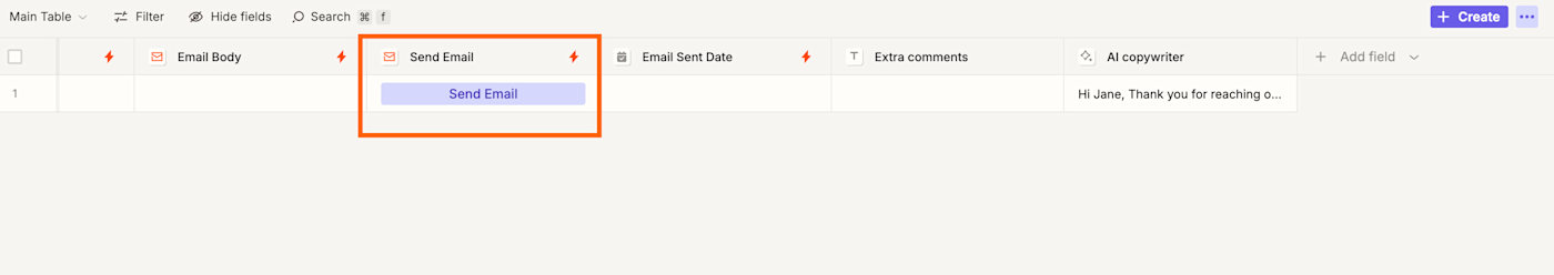 Screenshot of send email button