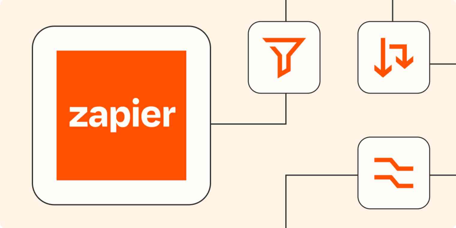 Hero image with the Zapier logo connected by dots to the logos of Filter by Zapier, Paths by Zapier, and Formatter by Zapier