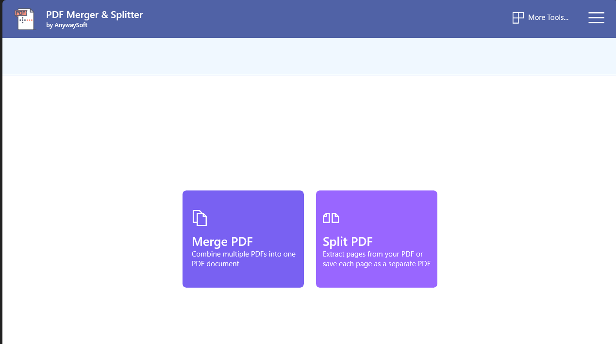 The PDF Merger & Splitter app on Windows