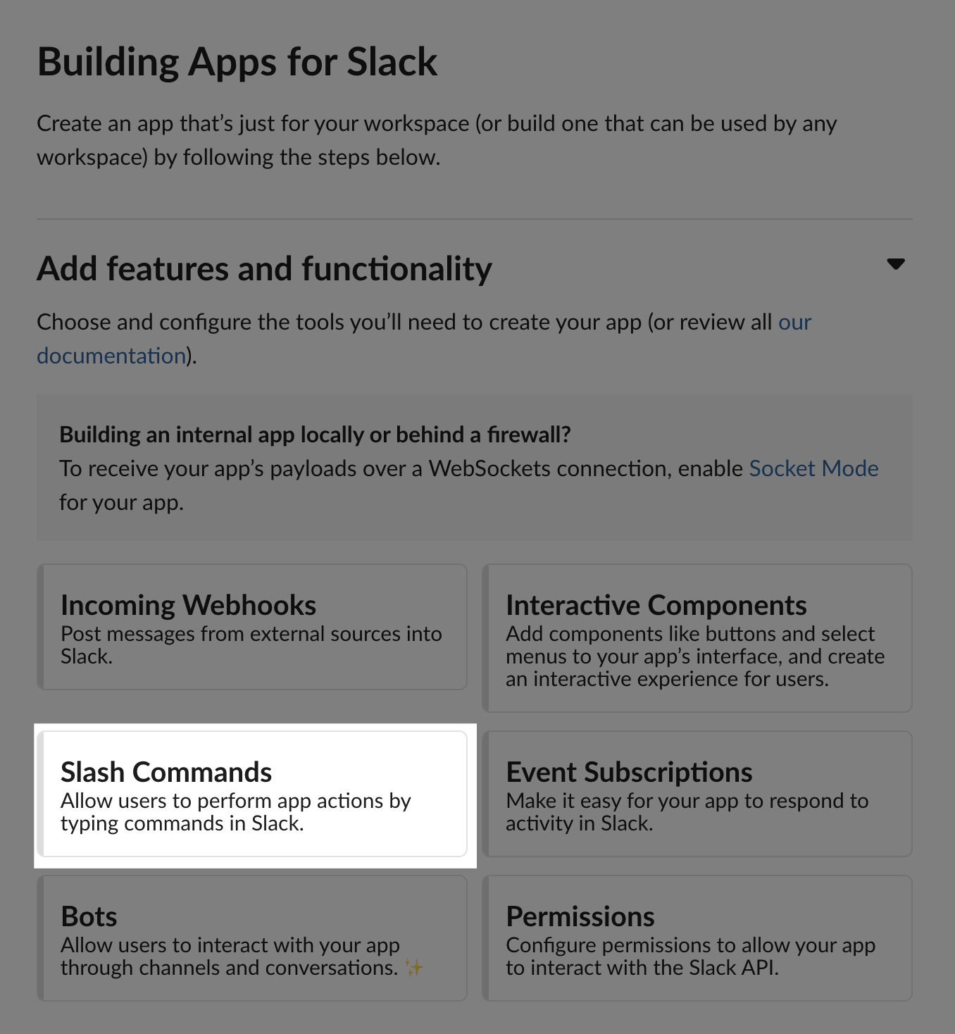 A screenshot of how to set up a Slash Command Slack app.